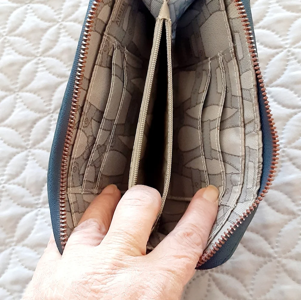 Aimee Kestenberg aqua blue leather zip wallet